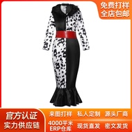 101 Dalmatians Cruella De Vil Costume - Fur Collar Dress cosplay