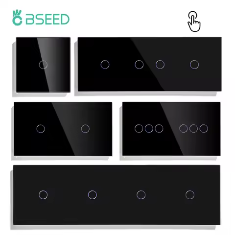 BSEED Touch Switches 1/2/3Gang 1Way Wall Light Switches Blue LED Backlight Glass Sensor Screen Home 
