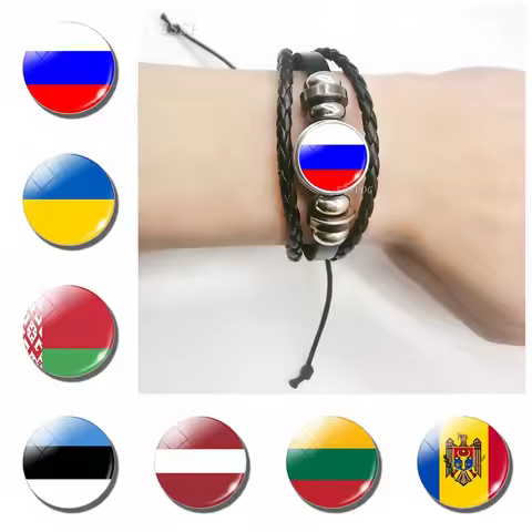 2019 Fashion Flag Bracelet Russia Ukraine Belarus Estonia Latvia Lithuania Moldova Flag Charm Leathe