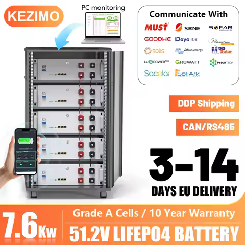 LiFePO4 48V 150Ah 7680KWh Battery 51.2V 100Ah 120Ah 6000+ Cycles Lithium Battery Pack Bluetooth BMS 