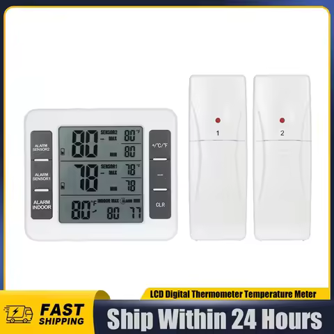 LCD Digital Thermometer Temperature Meter Indoor Outdoor Weather Station+ Wireless Transmitter with 