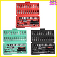 【】46pcs Auto Repair Tool Set Manual Hardware Tool Screwdriver Socket Wrench Set