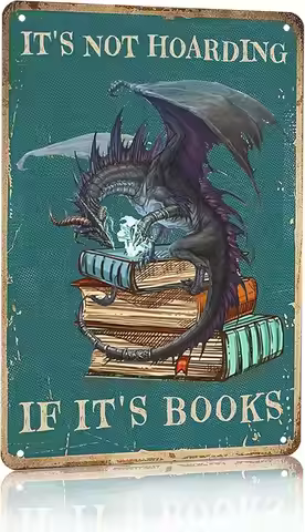 Dargon Gifts Vintage Dragon Tin Sign Its Not Hoarding If Books for Home Cafe Bedroom Library Bookshe