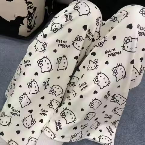 Sanrio Hello Kitty Women's Warm Pajama Pants Kawaii Cartoon Winter Sleeping Pant Casual Fashion Slee