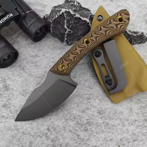 Nomad-Hyena Brown Style Drop Point Blade Blade Knife with Sheath Emergency Cutting Outdoor Knives Fi