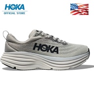 HOKA ONE ONE Bondi 8 (สีเทา) กันกระแทกขีดสุด รองเท้าวิ่งกีฬาชายและหญิง