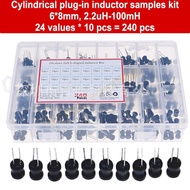 6*8 Cylindrical plug-in inductor samples kit, 2.2uH-100mH, 24 values * 10 pcs = 240 pcs, for produce