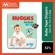 Huggies Air Soft Baby Tape Diapers Size M 52's (For 6-11kg)