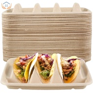 50Pcs Taco Plates Reusable 3 Compartments Taco Serving Plates Stackable Taco Tray Holder No Mess Tac