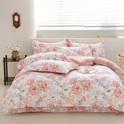 100%Cotton Bedding Set Single/Queen/King Flower Printed Bed Sheet Set Skin-friendly Beddings постель
