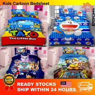 [Shop Malaysia] cadar cotton bedsheet cartoon single queen fitted bedding pillow kids unisex mickey doraemon tayo bedsheet child gift