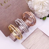 Bvlgari 寶格麗 雙圈滿鑽蛇形手環 玫瑰金/金色/銀色 18K金鑲鑽蛇形首飾
