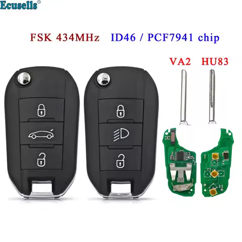 3 Buttons Car Remote Key 434MHz ID46 PCF7941 Chip For Peugeot 208 2008 301 308 508 Citroen C-Elysee