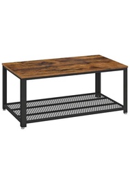 VASAGLE Mesa de Café Mesa de Centro de 2 Niveles con Estante de Malla Marco de Acero Patas Ajustables para Entrada Sala de Estar Estilo Industrial Marrón Rústico y Negro