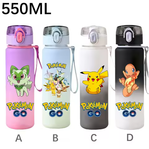 550ML Pokemon Sports Water Bottle Pikachu Mewtwo Gengar Eevee Portable Cartoon Drinking Cup Outdoor 