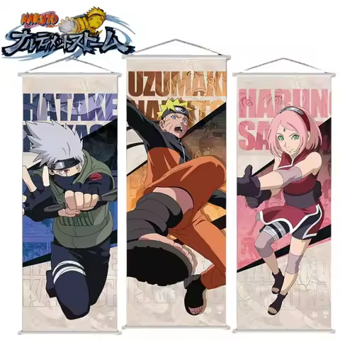 Bandai Naruto Uzumaki Naruto Hatake Kakashi Fabric Hanging Poster Haruno Sakura Anime Poster 25*75cm