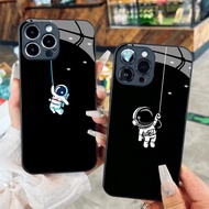 Astronaut swing glass case Black background for iPhone 17 16 15 14 13 12 11 8 7 6 6s 6p 7p 8p 6g 7g 