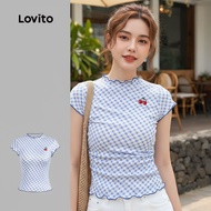 Lovito Casual Tshirt Embroidery Spring/summer Blue Tshirt for Women L151AD476\1