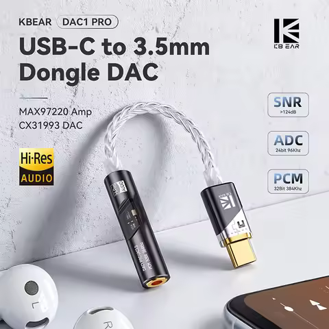 KBEAR DAC1PRO Type-C to 3.5mm HiFi DAC Dongle, Lossless Digital Audio Decoder Adapter Cable,HI-RES f