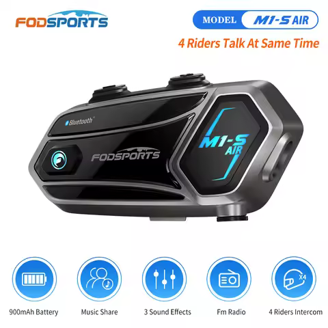 Fodsports M1-S Air Motorcycle Intercom,Helmet Bluetooth Intercom,Motorcycle Headset,4 Riders 1000m,M