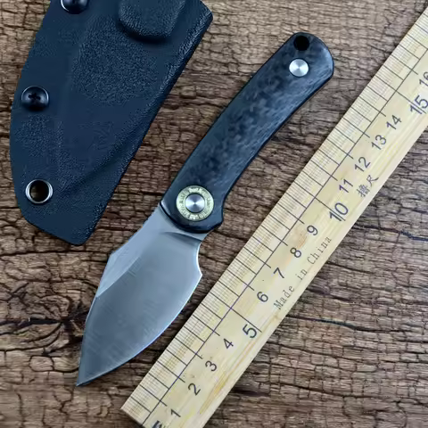 TWOSUN Outdoor Fixed Knife M390 Satin Blade Carbon Fiber Handle Kydex Sheath EDC Tools TS525