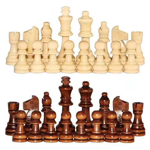 32Pcs Wooden Chess Pieces, Tournament Wood Chessmen Pieces with No Board, Chess Game Pawns Figurine 