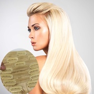 613# Blonde Color 12-24 Inch Straight Hair Clip In Human Hair Extensions Brazilian Remy Human Clip H
