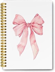 LiTiu Pink Cute Coquette Preppy Spiral Journaling Notebook, Aesthetic Notebook for School Teen Girls