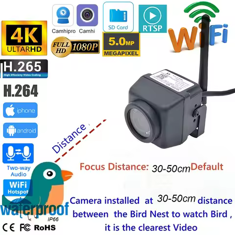 Wildlife Monitor Wateproof IP66 5MP 2MP 8MP 4K imx415 Birdhouse Mini Wifi IP Camera Nest Box Two Way