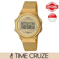 [Time Cruze] Casio A171 Adjustable Gold Tone Stainless Steel Mesh Strap Digital Unisex Watch A171WEM