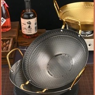 40cm Honeycomb Wok with Golden Handle, Stainless Steel, Korean Honeycomb Etching Coating, Black Wok,