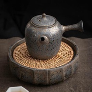 粗陶側把壺茶具功夫茶壺陶瓷柴燒茶單壺鎏金復古泡茶家用日式輕奢