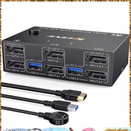 KVM Switch Dual Monitor DisplayPort Replacement Spare Parts Accessories 4 USB3.0 for 2 Computers, 2 