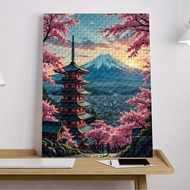 1000pcs Landscape Puzzle Suitable for Adults - 50.8x71.12cm Mount Fuji with Cherry Blossoms Pagoda &