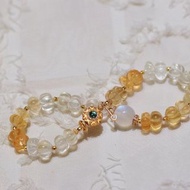 原創天然巴西黃水晶南瓜珠漸變手鏈搭配藍月光碧璽 小眾輕奢手鏈