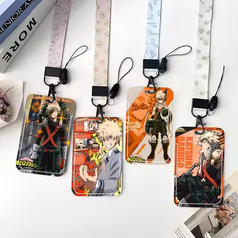 Anime Bakugo Katsuki ID Card Holder Neck Strap Pendant Door Badge Holder Lanyards Keychain Work Cred