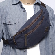 IDAHO Waist Bag Navybiru, Thick Canvas, Water Repellent & Genuine Leather
