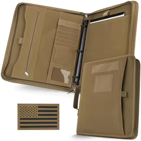 Portfolio Padfolio Binder Detachable 3-Ring Binder Planner Zip Tactical Notebook Cover with A4 Lette