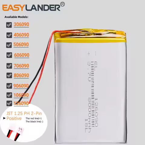 JST1.25mm 2Pin 3.7V 306090 3000mAh Lithium Li-ion Polymer Battery 406090 506090 606090 706090 806090