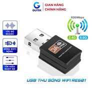 USB thu sóng wifi Gutek WD46 1200mbps 2 râu nâng cấp WiFi lên 5G cho máy tính pc laptop tần số 2.4G