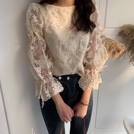 [NANDA]Blouse renda wanita lengan panjang Korea Style putih cream
