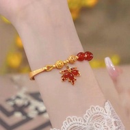 Wearmoura Gelang Giok Daun GIOK Maple Merah Bulan Titanium Perhiasan Bracelets | Aksesoris Gelang |