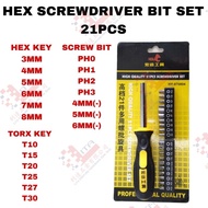 HEX SCREWDRIVER BIT SET SCREWDRIVER TYPE SCREWDRIVER BIT SET 21PCS HEX KEY SCREW BIT TORX BIT