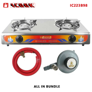 Double Burner Gas Stove Stainless Steel IC223 w/ LPG Hose & LPG Regulator (For Gasul) iCook IC223-B9
