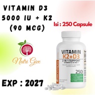 Bronson Vitamin K2 D3 5,000 IU 250 Capsules Gluten-Free Vitamin D3 K2 5000iu K2 250 Capsules USA