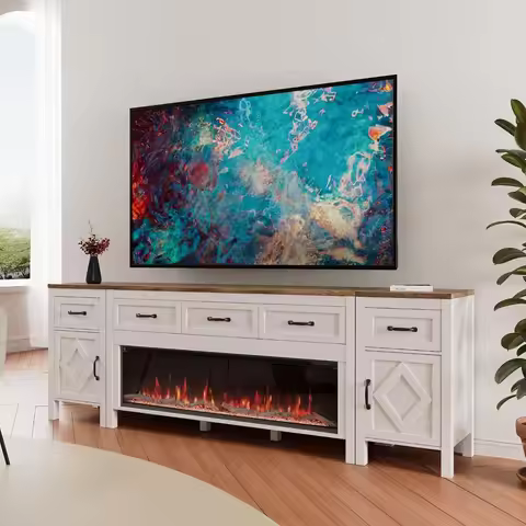 Farmhouse TV Stand with Fireplace for TVs Up to 95 Inch,Entertainment Center with 50" Electric Firep