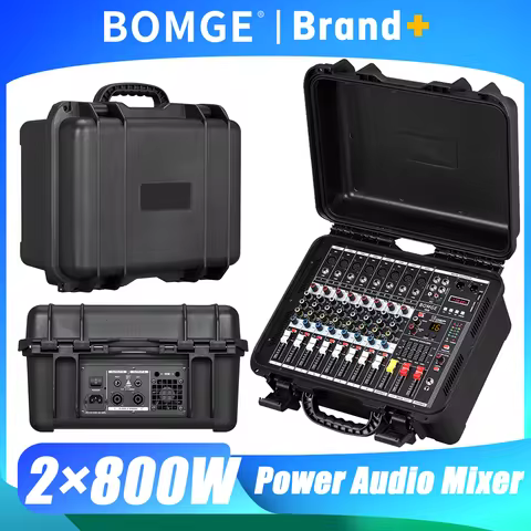 BOMGE 8-channel 2x800W Powered Mxier with 16 DSP Effects Stereo Output Bluetooth EQ 48V Phantom Powe