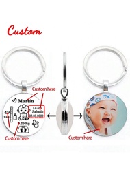 1pc Custom Keychain,Diy- Baby Key Ring, Newborn Name, Date Of Birth, Height Of Weight, Souvenirs, Gi