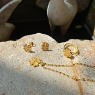 Feng Shui 4 Leaf Clover Earring+Ring+ Necklace Set