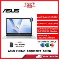 ASUS-E1504F-ABQ052WS-GREEN-AMDRYZEN5-7520U,16GBR5,512GBSSD,AMDRADEON,15.6"FHD,W1164,2YRS,H&S